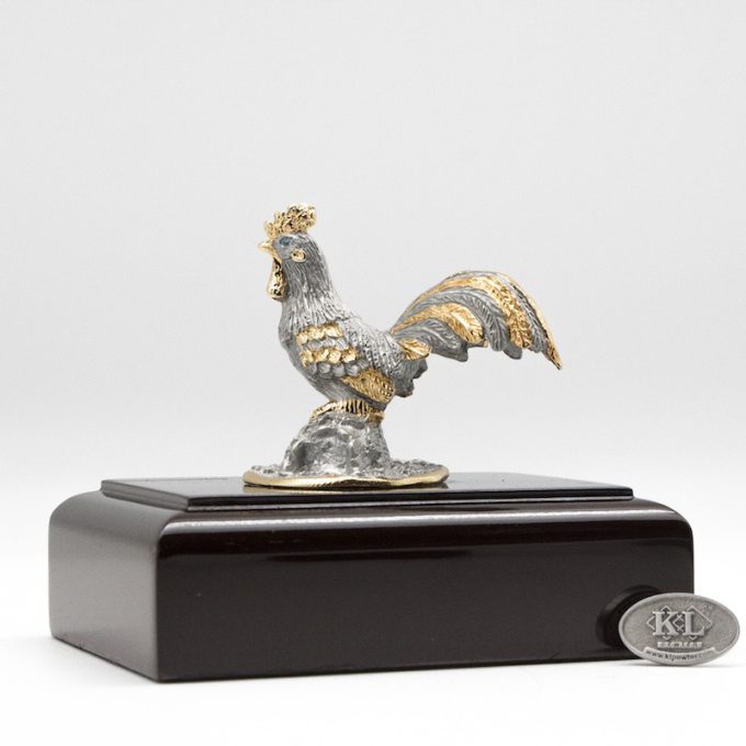[811] Rooster (Gold) (Wood Base)